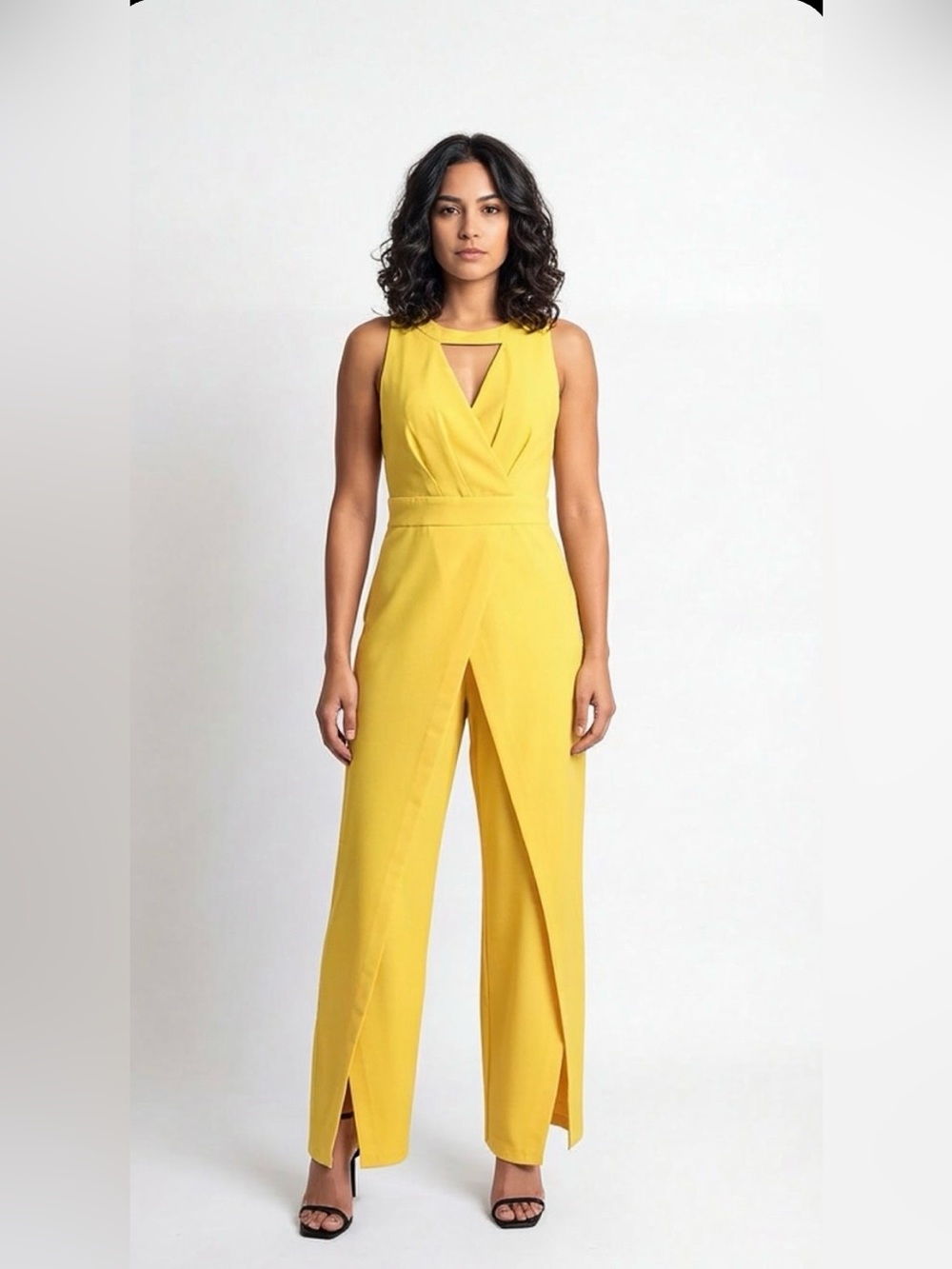 JAX 
Black Label Bright Yellow Sleeveless Wide-Leg Jumpsuit with Front Slit